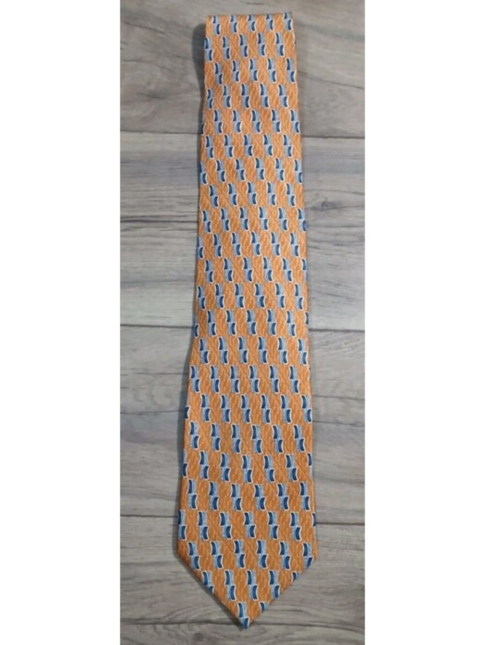 JOS. A. BANK Men's 100% Silk XL Necktie USA Designer Geometric Orange/Blue EUC